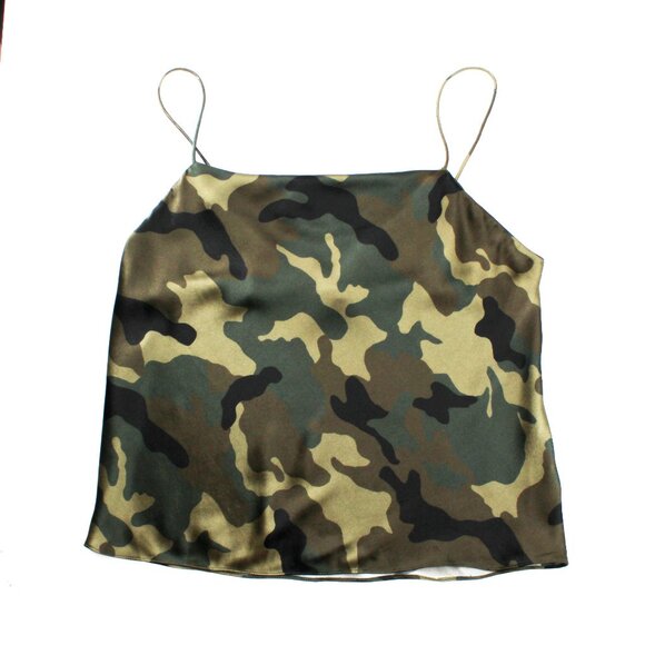 Alice + Olivia Harmon Top Camo Cami Drape Slip Tank Cowl Neck Camisole Green S - Picture 7 of 14